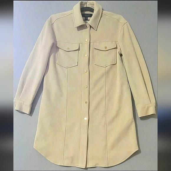 Marc New York Beige Suede Long Shirt Jacket With Button-Front Size XS - Picture 2 of 8